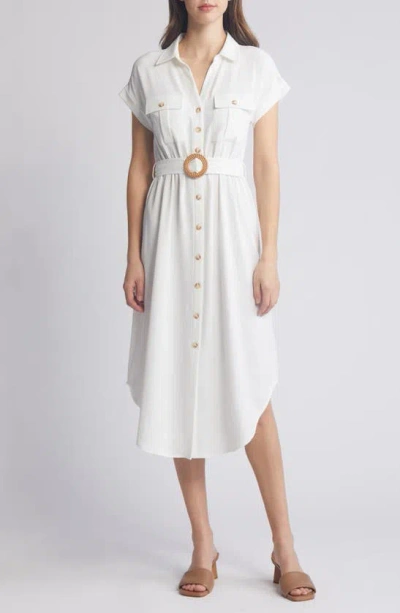 Zoe And Claire Belted Short Sleeve Shirtdress In White