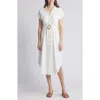 Zoe And Claire Belted Short Sleeve Shirtdress In White