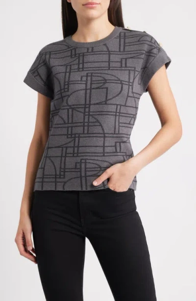 Zoe And Claire Cap Sleeve Jacquard Sweater In Gray