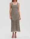Zoe And Claire Chleo Striped Crochet Dress In Black Light Khaki In Multi
