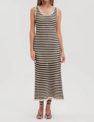 Zoe And Claire Chleo Striped Crochet Dress In Black Light Khaki In Multi