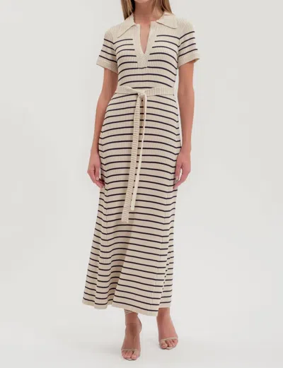 Zoe And Claire Claire Striped Crochet Dress In Navy Ivory In Brown