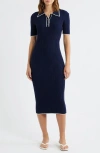 Zoe And Claire Collared Ribbed Knit Midi Dress In Multi
