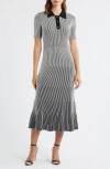 Zoe And Claire Collared Short Sleeve Ribbed Sweater Dress In Multi