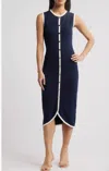 Zoe And Claire Connie Contrast Detail Sleeveless Sweater Dress In Navy In Blue