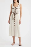 Zoe And Claire Contrast Piping Button-up Dress In Neutral