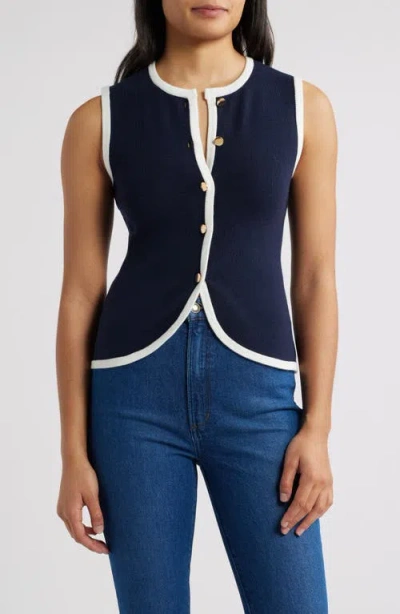 Zoe And Claire Contrast Piping Sweater Vest In Navy