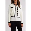 Zoe And Claire Contrast Trim Cardigan In Cream