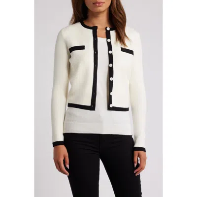 Zoe And Claire Contrast Trim Cardigan In Cream