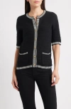Zoe And Claire Cotton Blend Button-up Sweater In Black