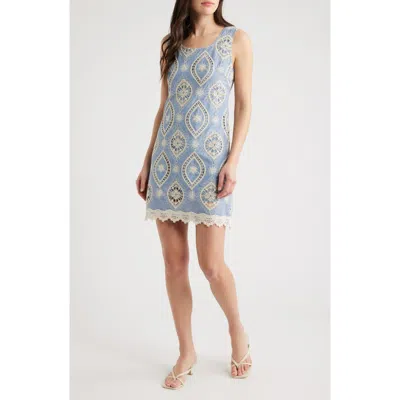 Zoe And Claire Embroidered Cotton Minidress In Blue