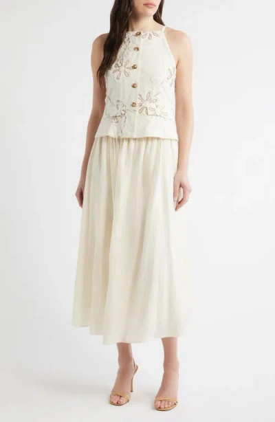 Zoe And Claire Embroidered Detail Cotton Blend Twofer Dress In White