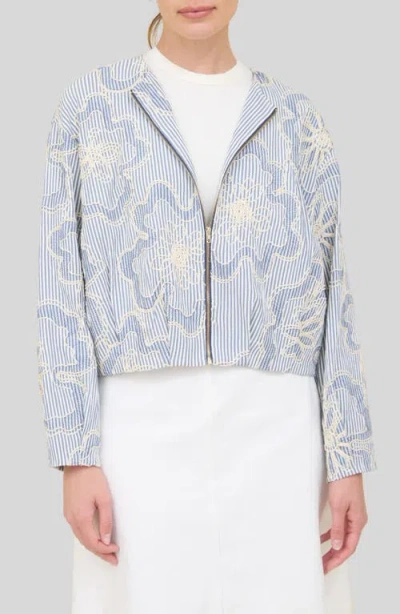 Zoe And Claire Embroidered Detail Stripe Bomber Jacket In Multi