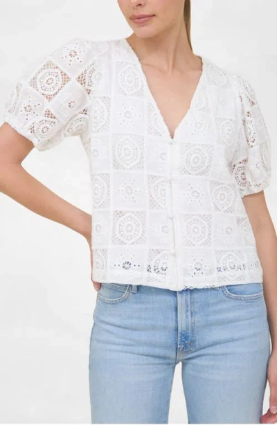 Zoe And Claire Embroidered Eyelet Button-up Top In White