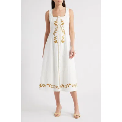 ZOE AND CLAIRE ZOE AND CLAIRE EMBROIDERED SLEEVELESS MIDI DRESS