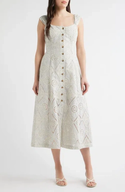 Zoe And Claire Eyelet Detail Stripe Dress In White