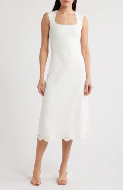 Zoe And Claire Eyelet Trim Sleeveless Knit Midi Dress In White