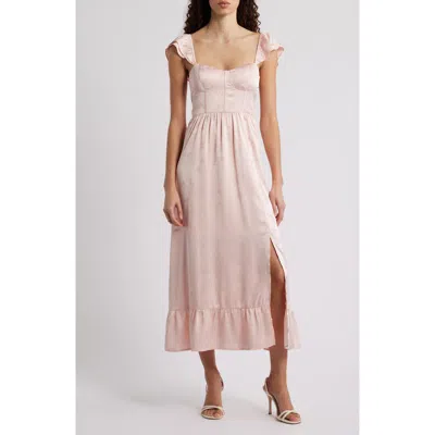 Zoe And Claire Flutter Sleeve Embossed Satin Sundress In Pink