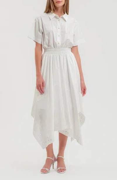 Zoe And Claire Handkerchief Hem Shirtdress In White