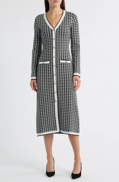 Zoe And Claire Houndstooth Long Sleeve Sweater Dress In Multi