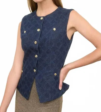 Zoe And Claire Jacquard Denim Vest With Accent Buttons In Blue
