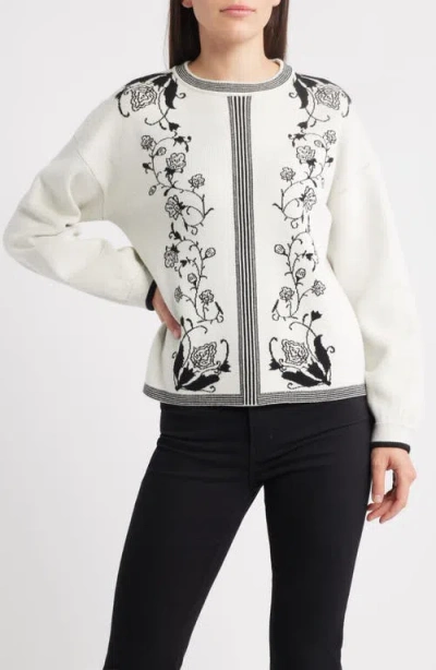Zoe And Claire Jacquard Floral Sweater In White