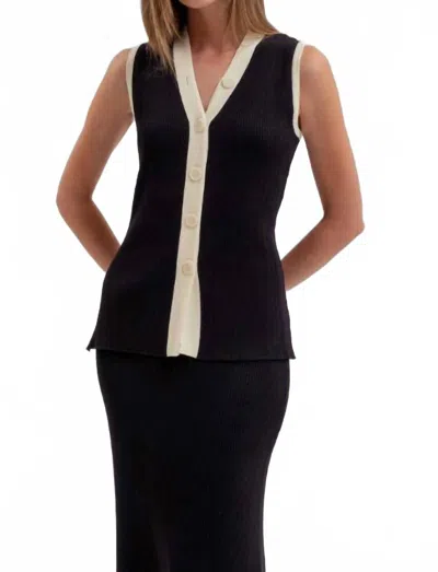 Zoe And Claire Knit Vest With Piping In Black