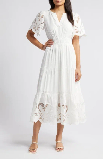 Zoe And Claire Lace Detail Tiered Midi Dress In White