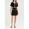 Zoe And Claire Lace Trim Tweed Minidress In Black