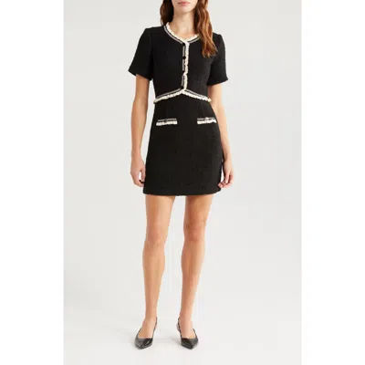Zoe And Claire Lace Trim Tweed Minidress In Black
