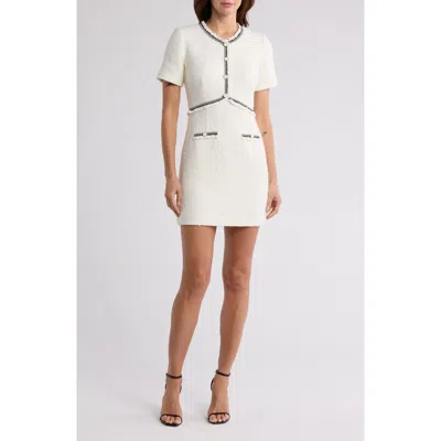 Zoe And Claire Lace Trim Tweed Minidress In Ivory