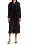 ZOE AND CLAIRE ZOE AND CLAIRE LONG SLEEVE BURNOUT VELVET MIDI SHIRTDRESS