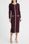 Zoe And Claire Long Sleeve Knit Midi Dress In Burgundy
