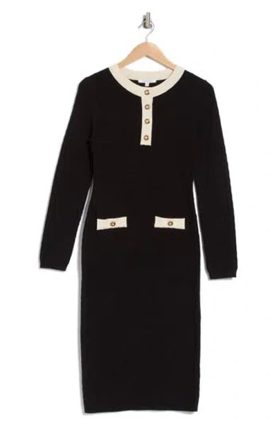Zoe And Claire Long Sleeve Sweater Dress In Black