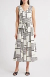 Zoe And Claire Mixed Geo Print Belted Midi Dress