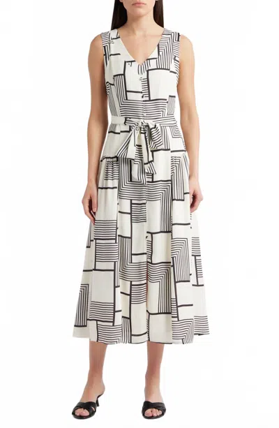 ZOE AND CLAIRE MIXED GEOMETRIC PRINT MIDI DRESS IN MULTI