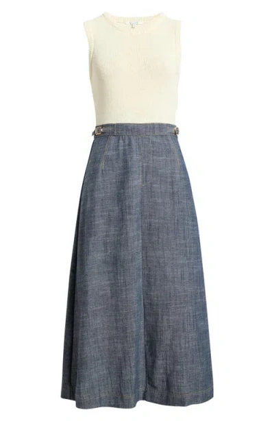 Zoe And Claire Mixed Media Dress In Blue