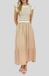 Zoe And Claire Mixed Media Midi Dress
