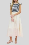 Zoe And Claire Mixed Media Midi Dress