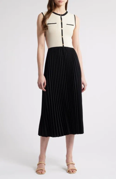 Zoe And Claire Mixed Media Pleated Midi Dress