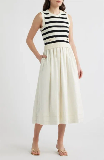 Zoe And Claire Mixed Media Sleeveless Dress In White