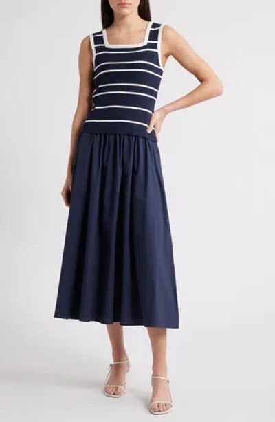 Zoe And Claire Mixed Media Sleeveless Midi Dress In Multi