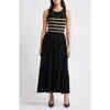 Zoe And Claire Mixed Media Stripe Bodice Sweater Dress In Black