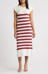 Zoe And Claire Placed Stripe Cotton Sweater Dress In Red