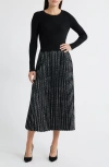 Zoe And Claire Pleated Long Sleeve Mixed Media Dress In Multi