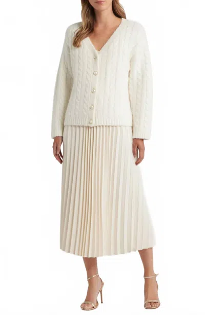 Zoe And Claire Pleated Slipdress And Cardigan Set In Ivory In White