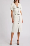 Zoe And Claire Pocket Tweed Midi Dress In Off White