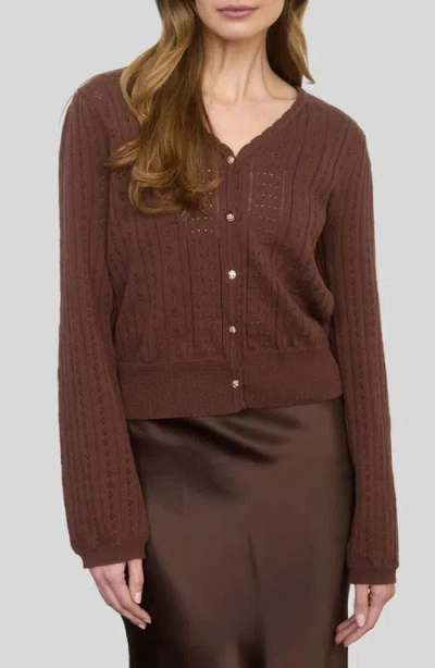 Zoe And Claire Pointelle Cotton Cardigan In Brown