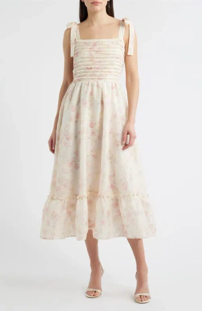 Zoe And Claire Print Tie Strap Embroidered Maxi Dress In Multi