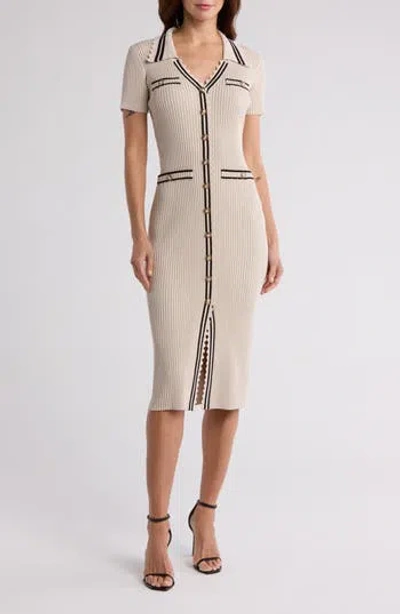 Zoe And Claire Ribbed Sweater Dress In Light Khaki